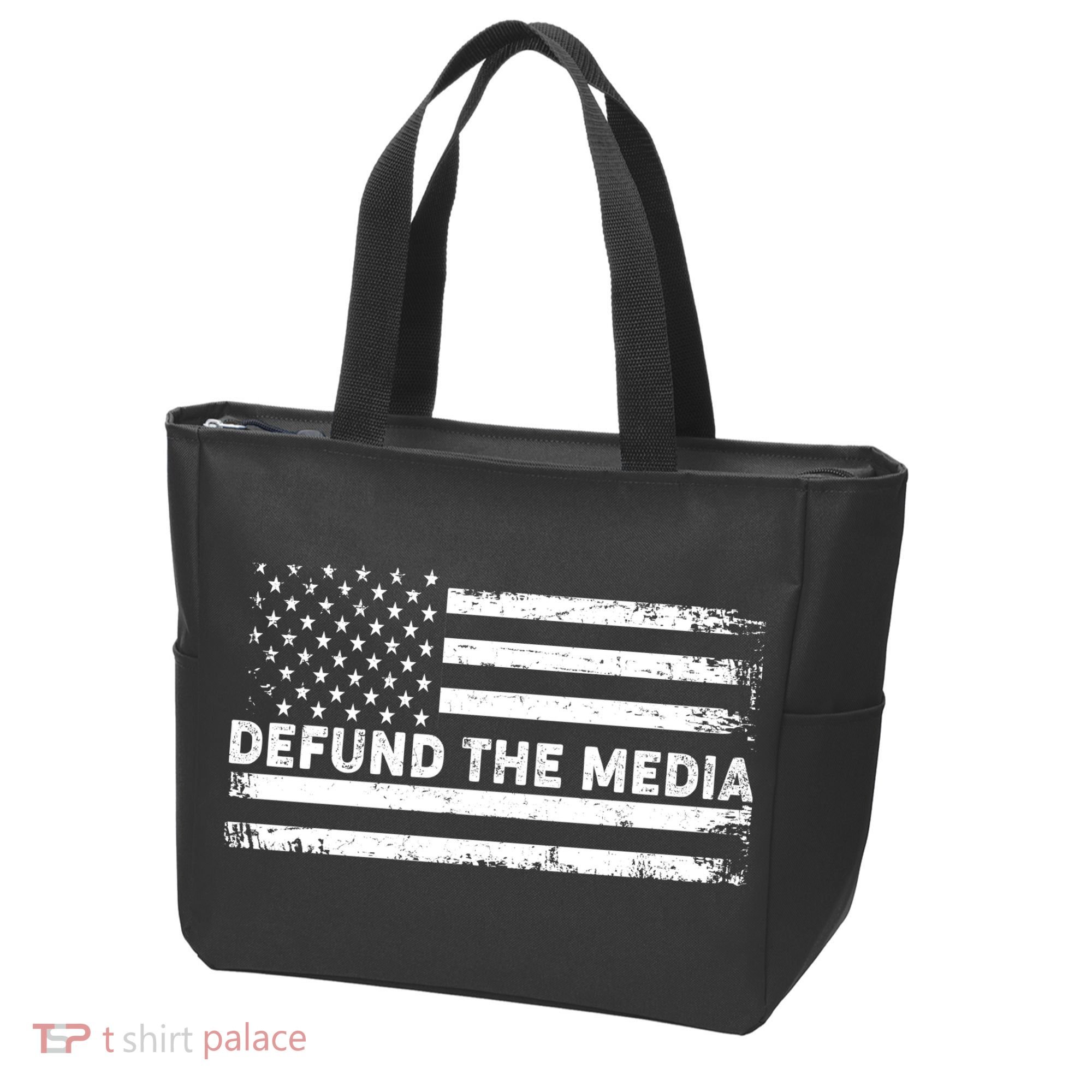 Distressed Defund The Media American Flag Tote Bag