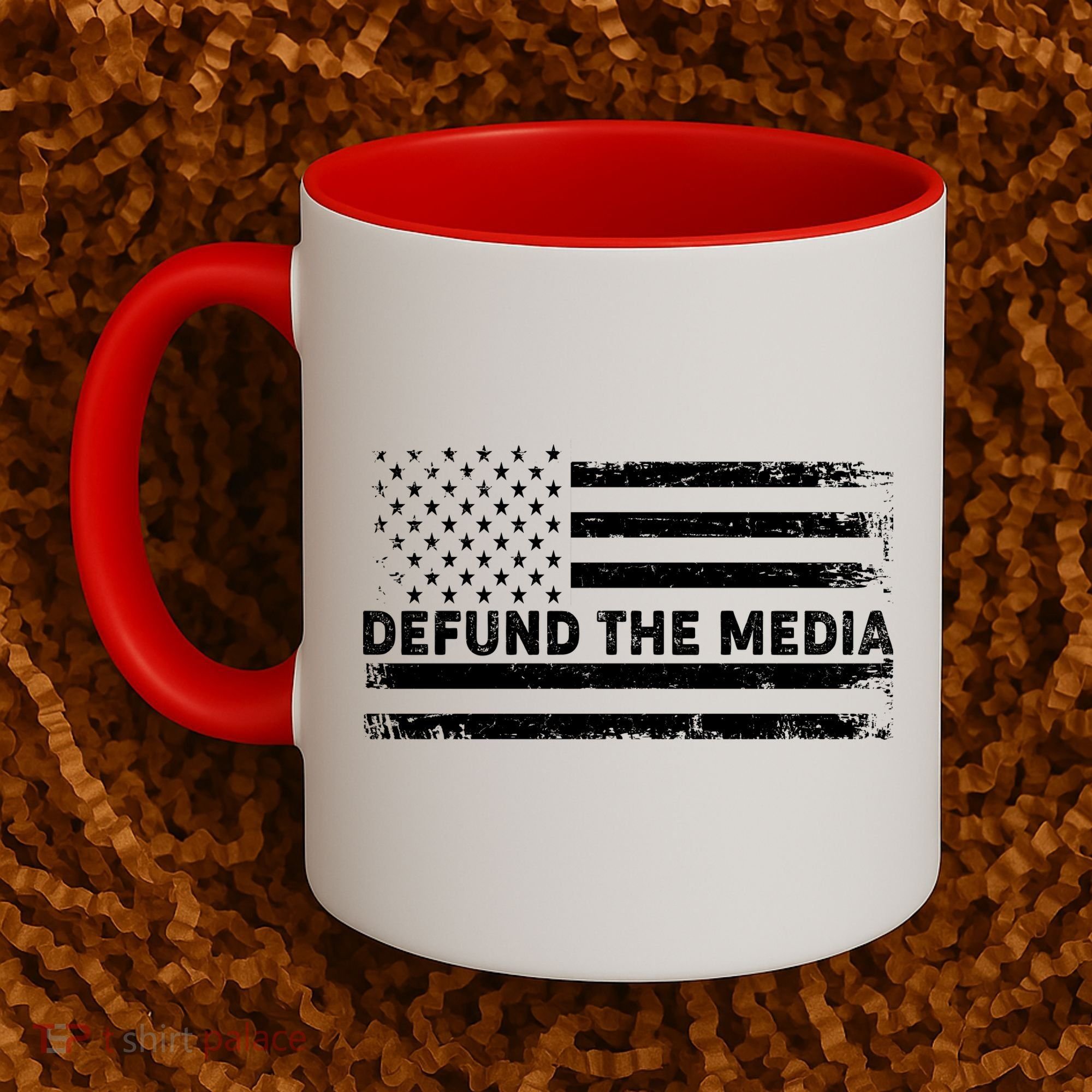 Distressed Defund The Media American Flag Coffee Mug