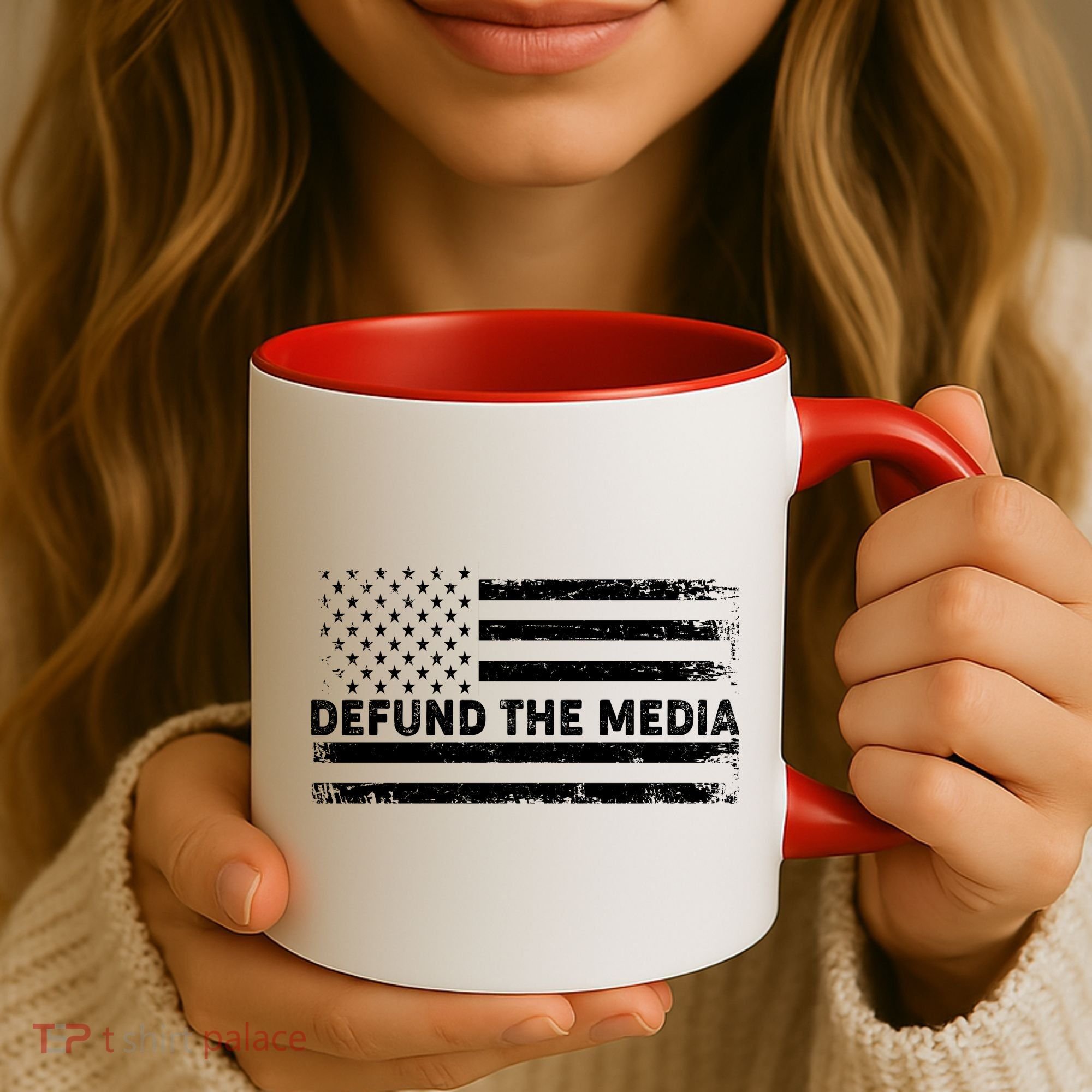 Distressed Defund The Media American Flag Coffee Mug