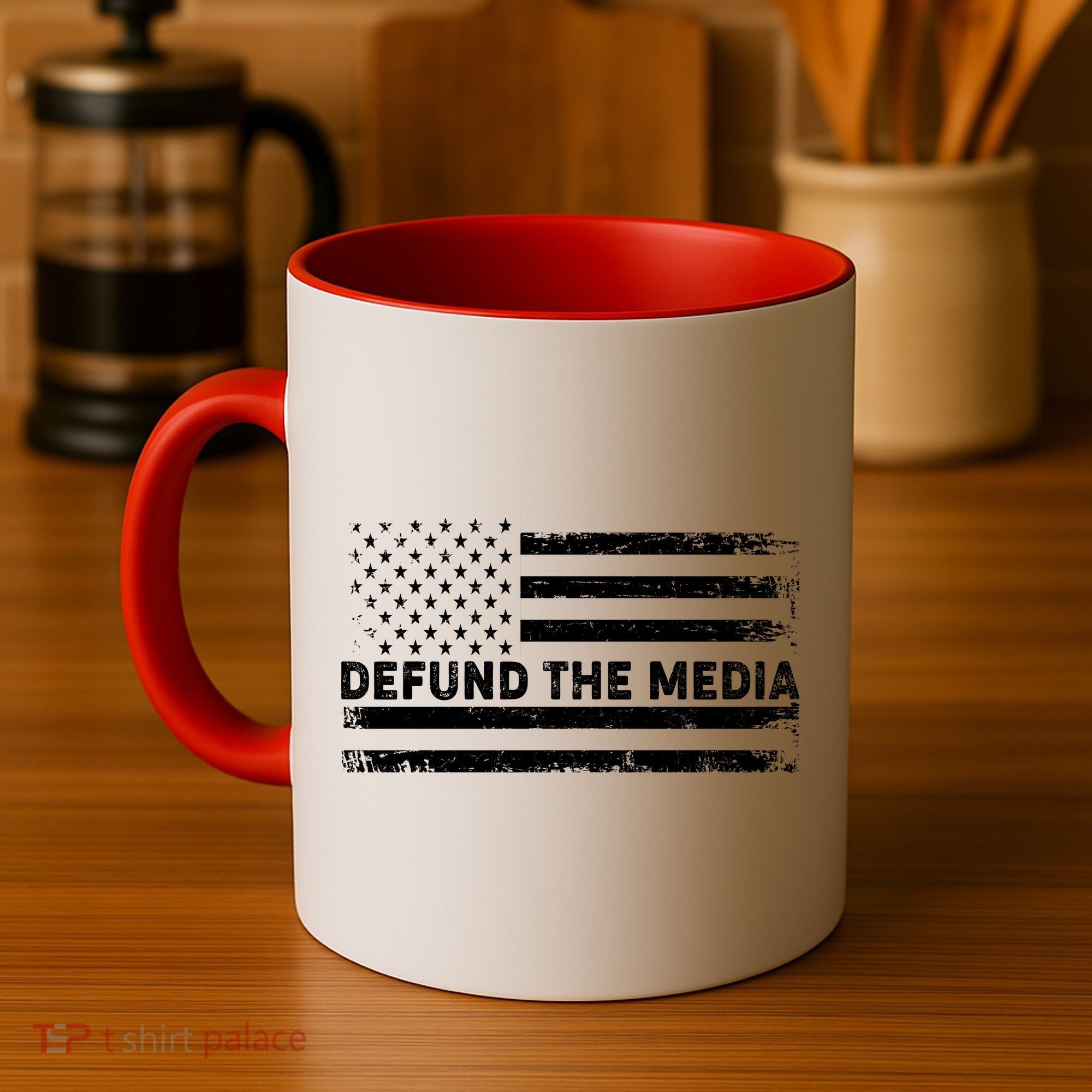 Distressed Defund The Media American Flag Coffee Mug