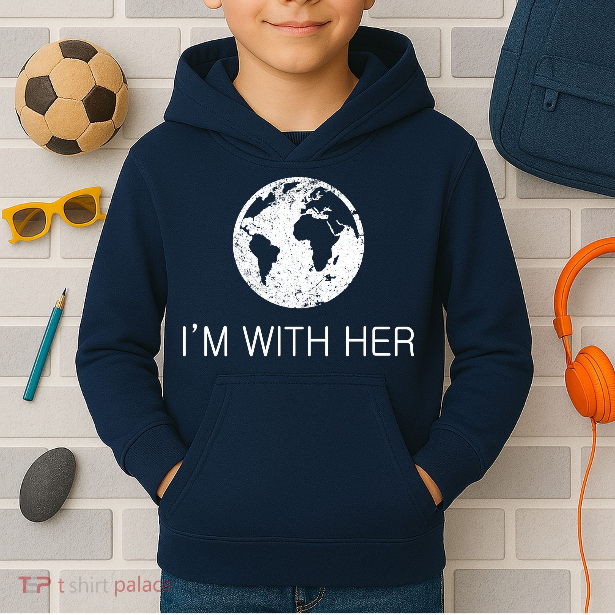 Distressed Earth Day I'm With Her Science March Kids Hoodie