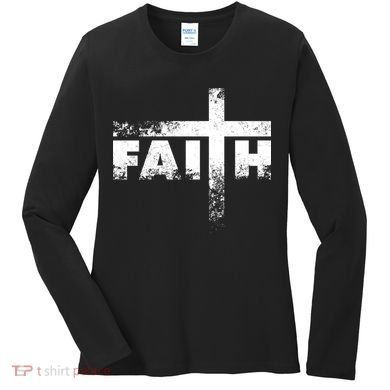 Distressed Faith Cross  Women's Long Sleeve Shirt