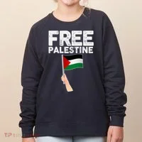 Distressed Free Palestine Waving Flag Women's Sweatshirt thumb 0