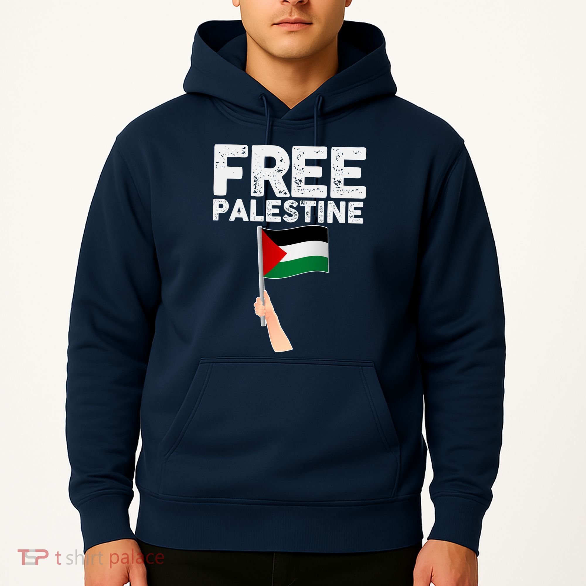 Distressed Free Palestine Waving Flag Hoodie