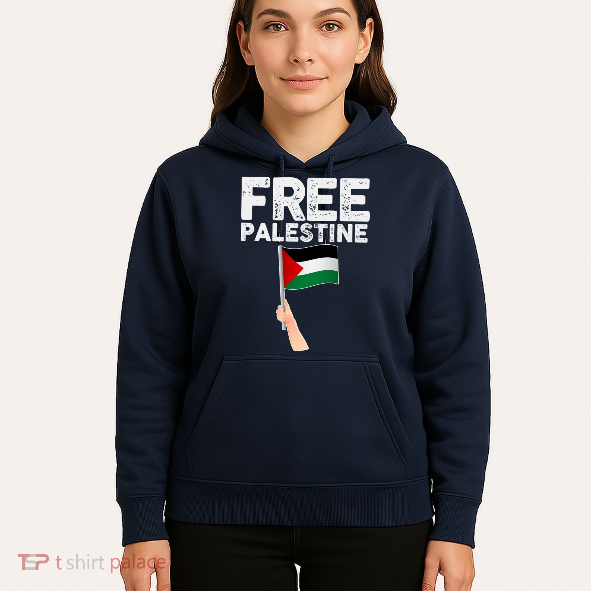 Distressed Free Palestine Waving Flag Hoodie