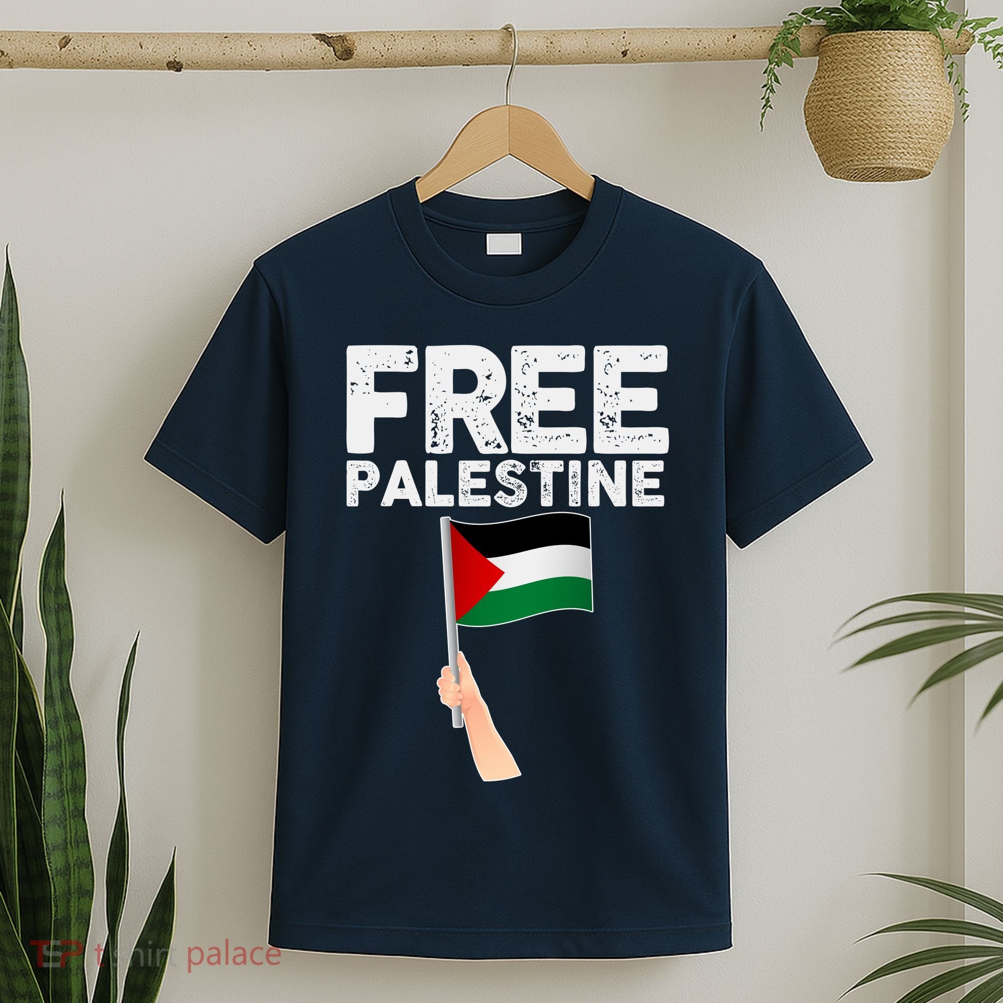 Distressed Free Palestine Waving Flag T-Shirt