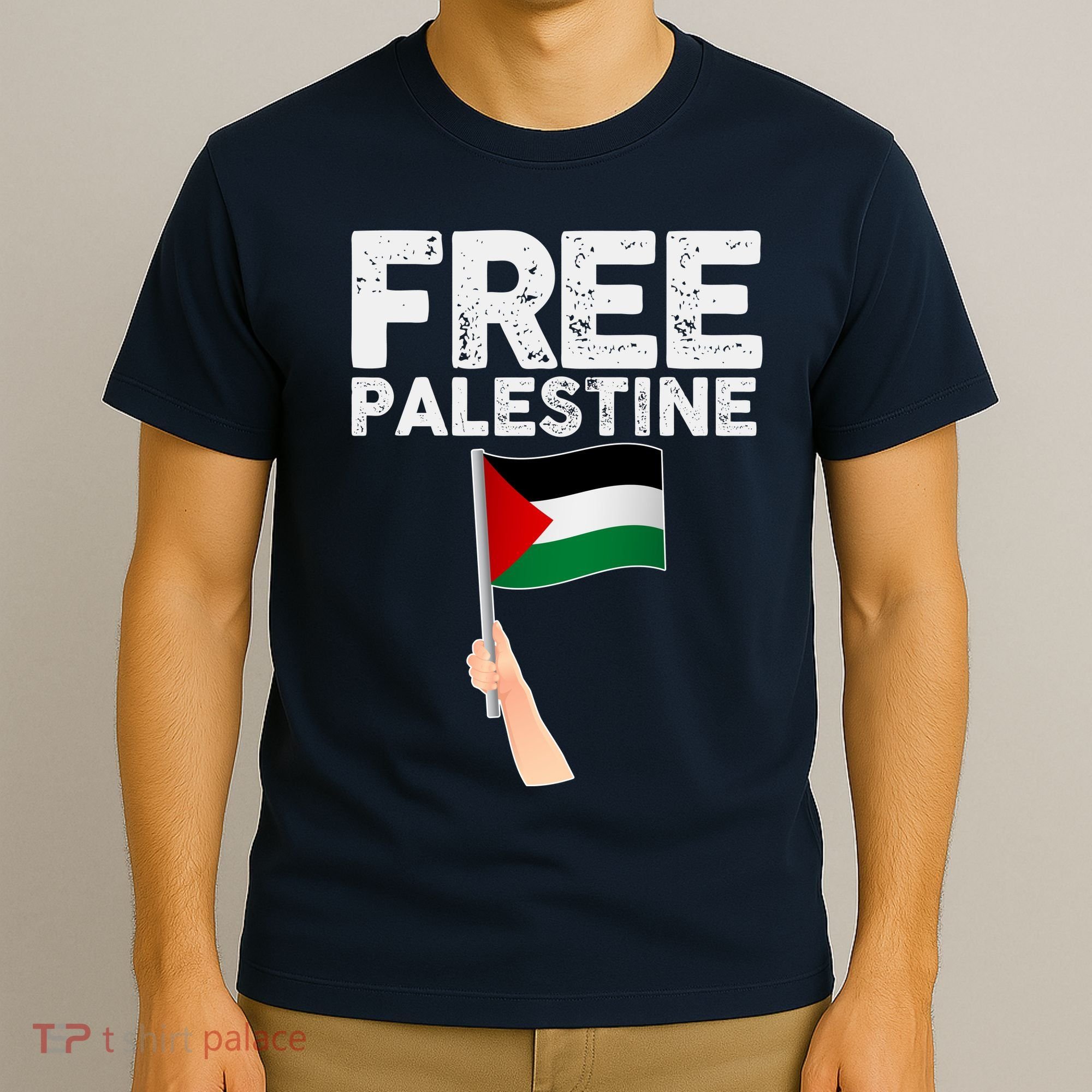 Distressed Free Palestine Waving Flag T-Shirt