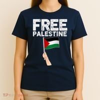 Distressed Free Palestine Waving Flag T-Shirt thumb 4
