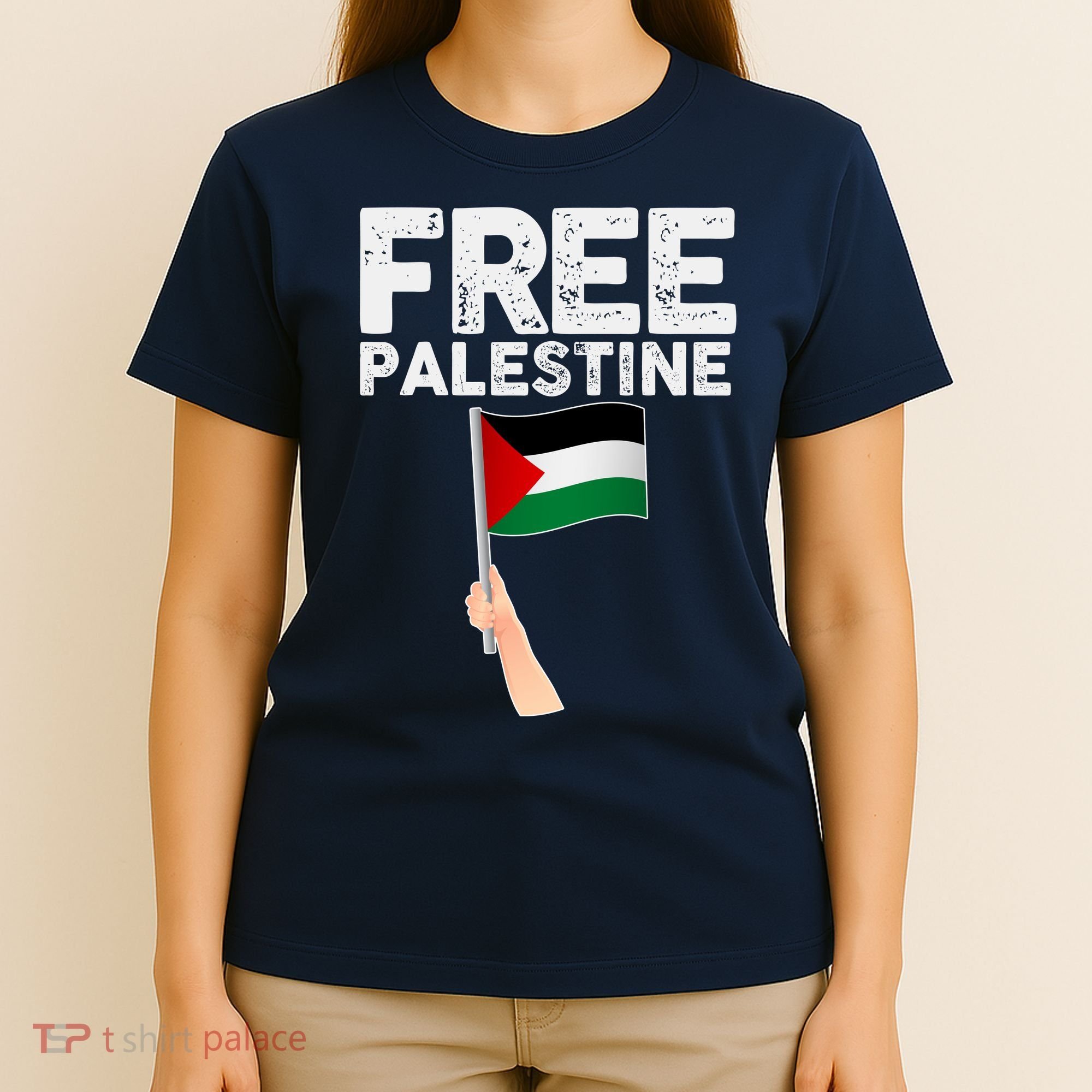 Distressed Free Palestine Waving Flag T-Shirt