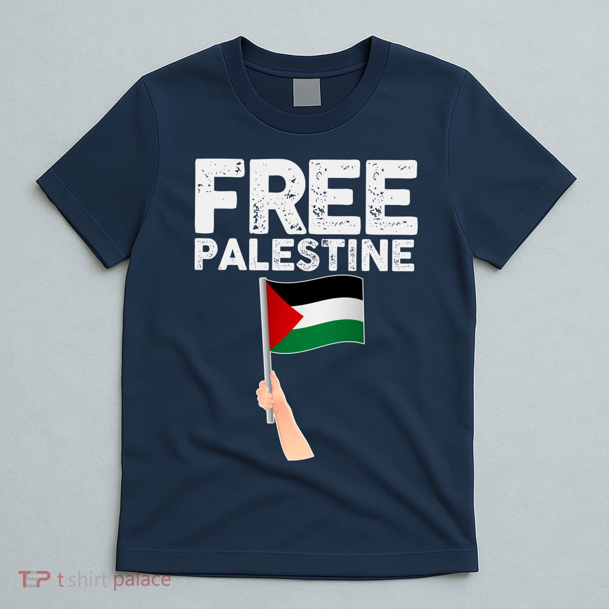 Distressed Free Palestine Waving Flag T-Shirt