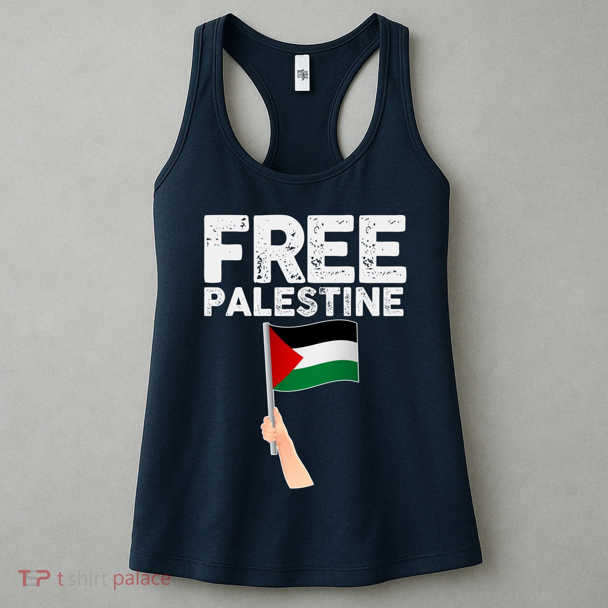 Distressed Free Palestine Waving Flag Women's Tank Top