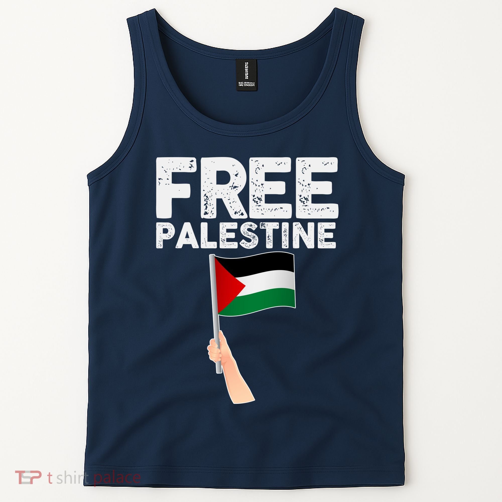 Distressed Free Palestine Waving Flag Tank Top