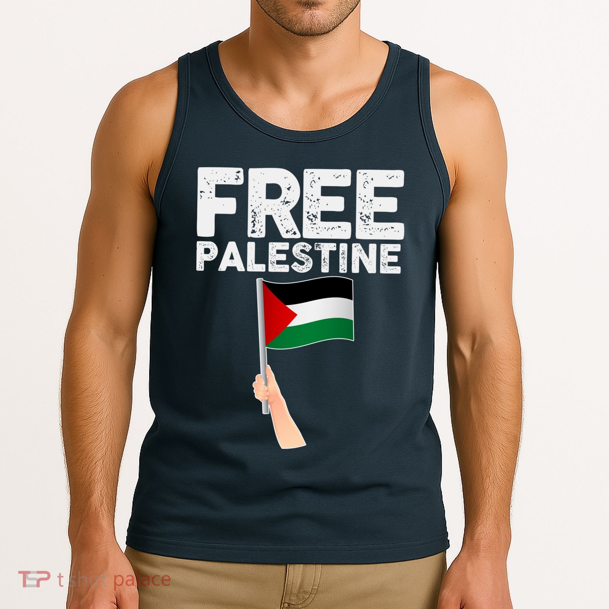 Distressed Free Palestine Waving Flag Tank Top