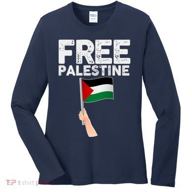 Distressed Free Palestine Waving Flag Women's Long Sleeve Shirt