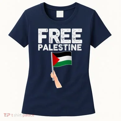 Distressed Free Palestine Waving Flag Women's T-Shirt