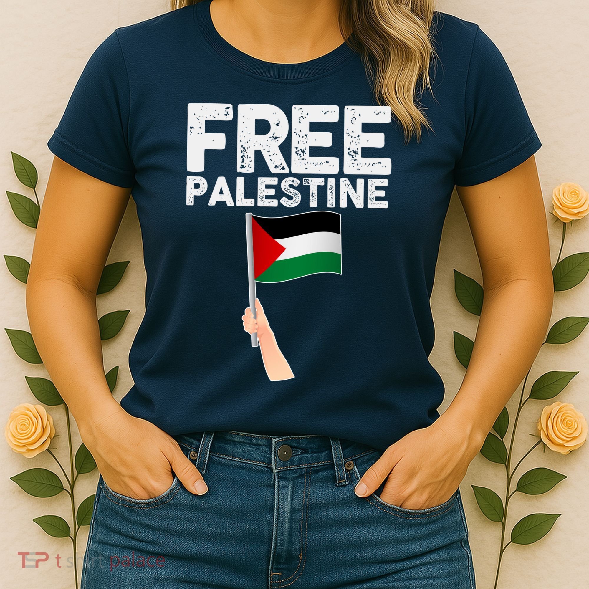 Distressed Free Palestine Waving Flag Women's T-Shirt