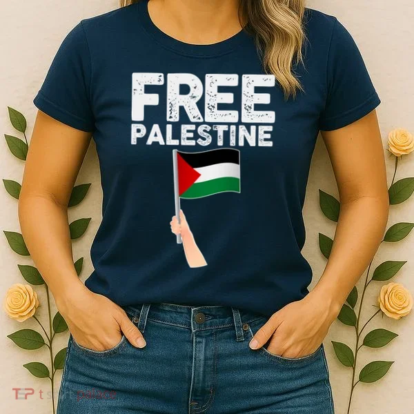 Distressed Free Palestine Waving Flag Women's T-Shirt