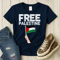 Distressed Free Palestine Waving Flag Women's T-Shirt thumb 3