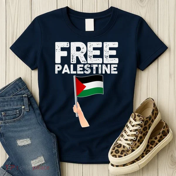 Distressed Free Palestine Waving Flag Women's T-Shirt