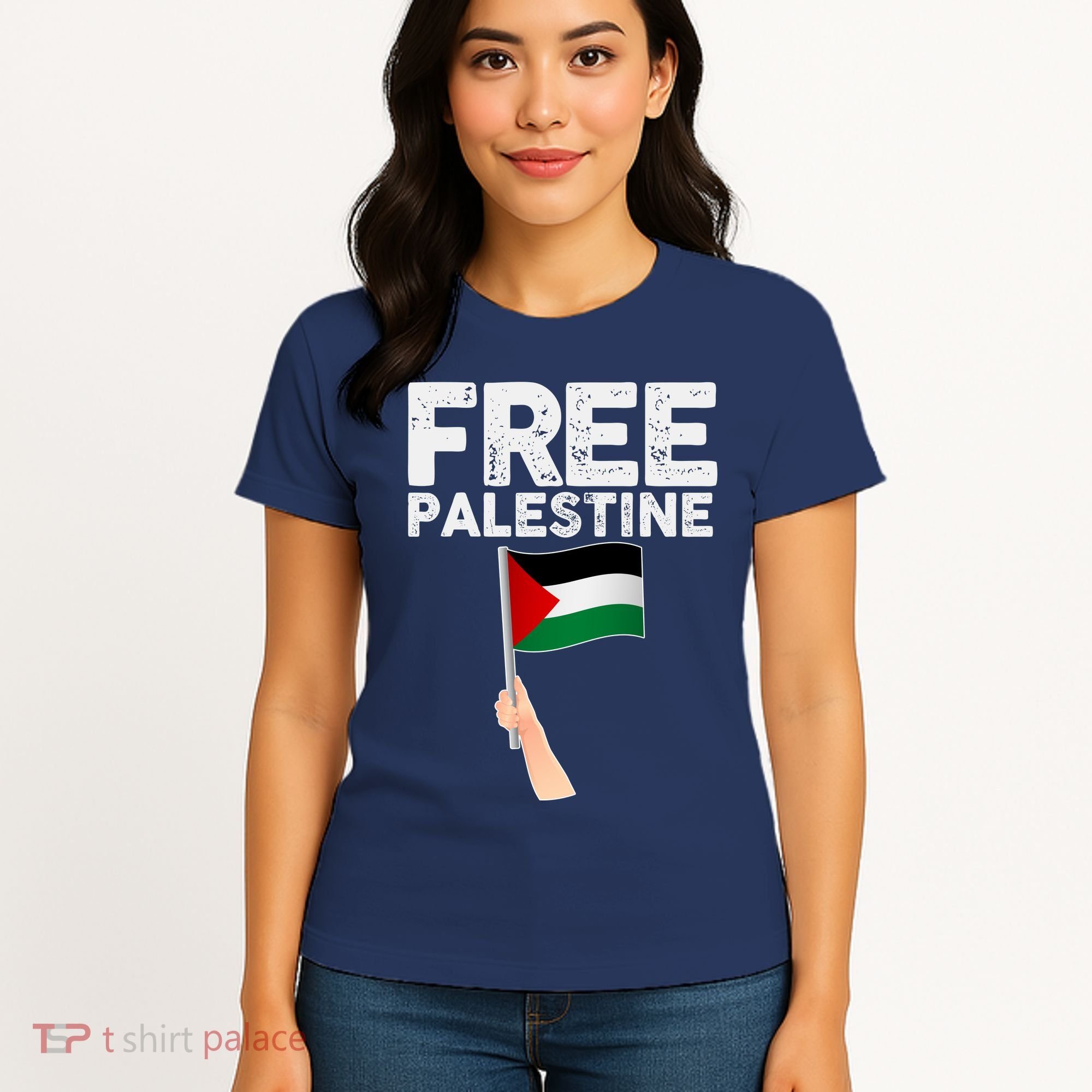 Distressed Free Palestine Waving Flag Women's T-Shirt