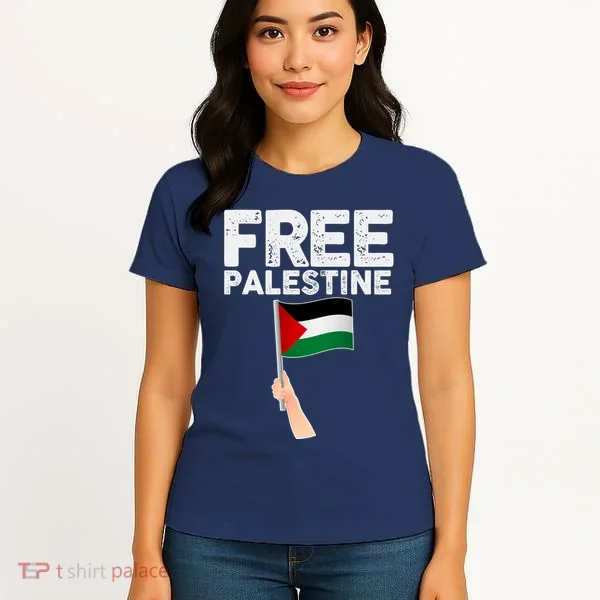 Distressed Free Palestine Waving Flag Women's T-Shirt