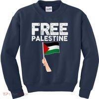 Distressed Free Palestine Waving Flag Kids Sweatshirt thumb 0