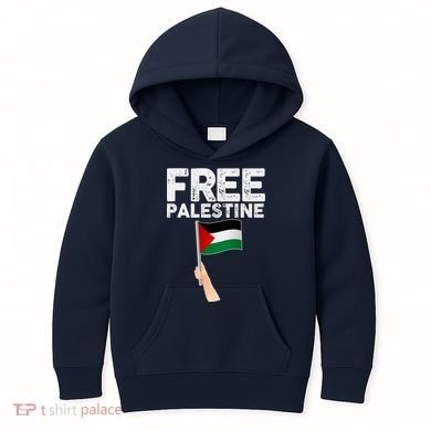 Distressed Free Palestine Waving Flag Kids Hoodie