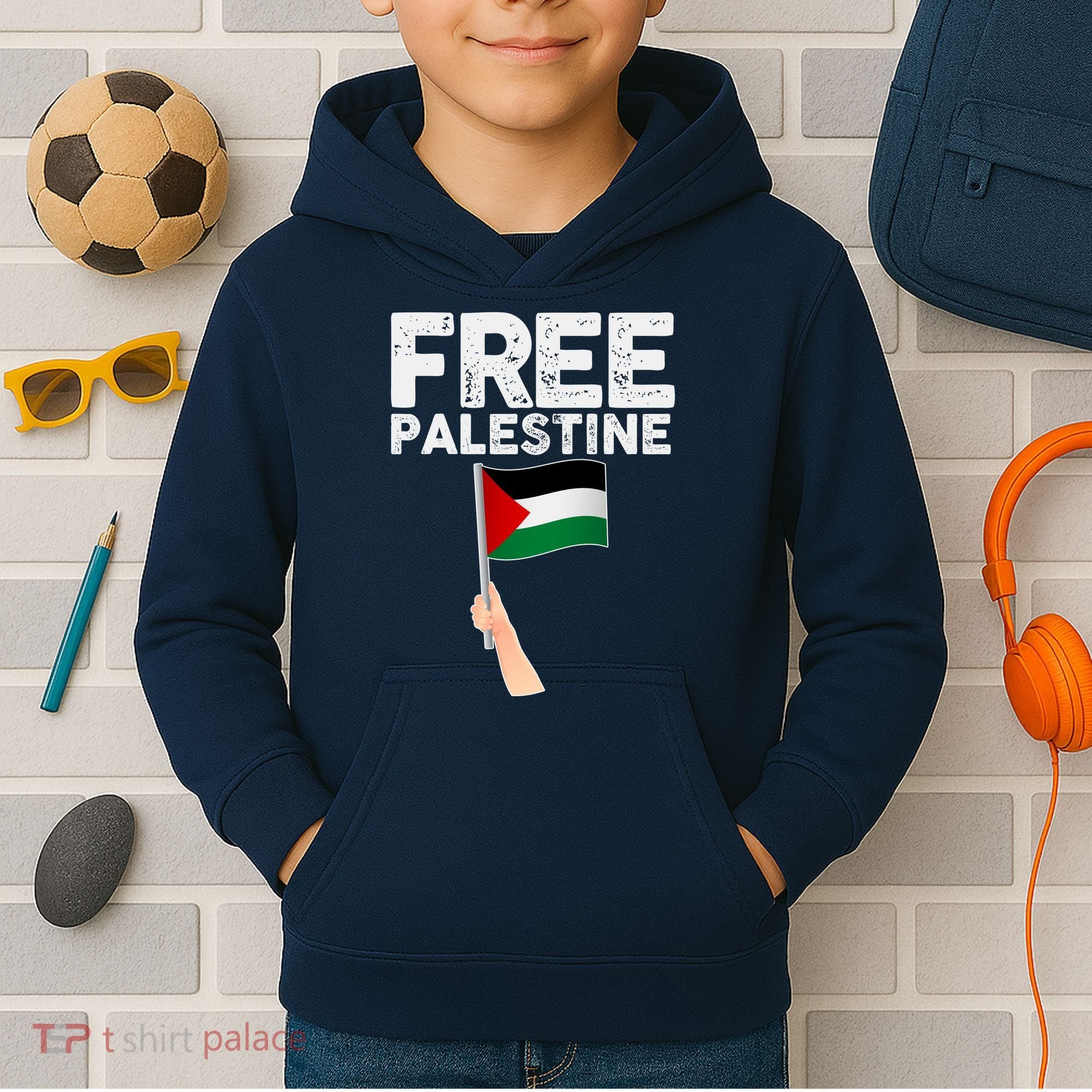 Distressed Free Palestine Waving Flag Kids Hoodie