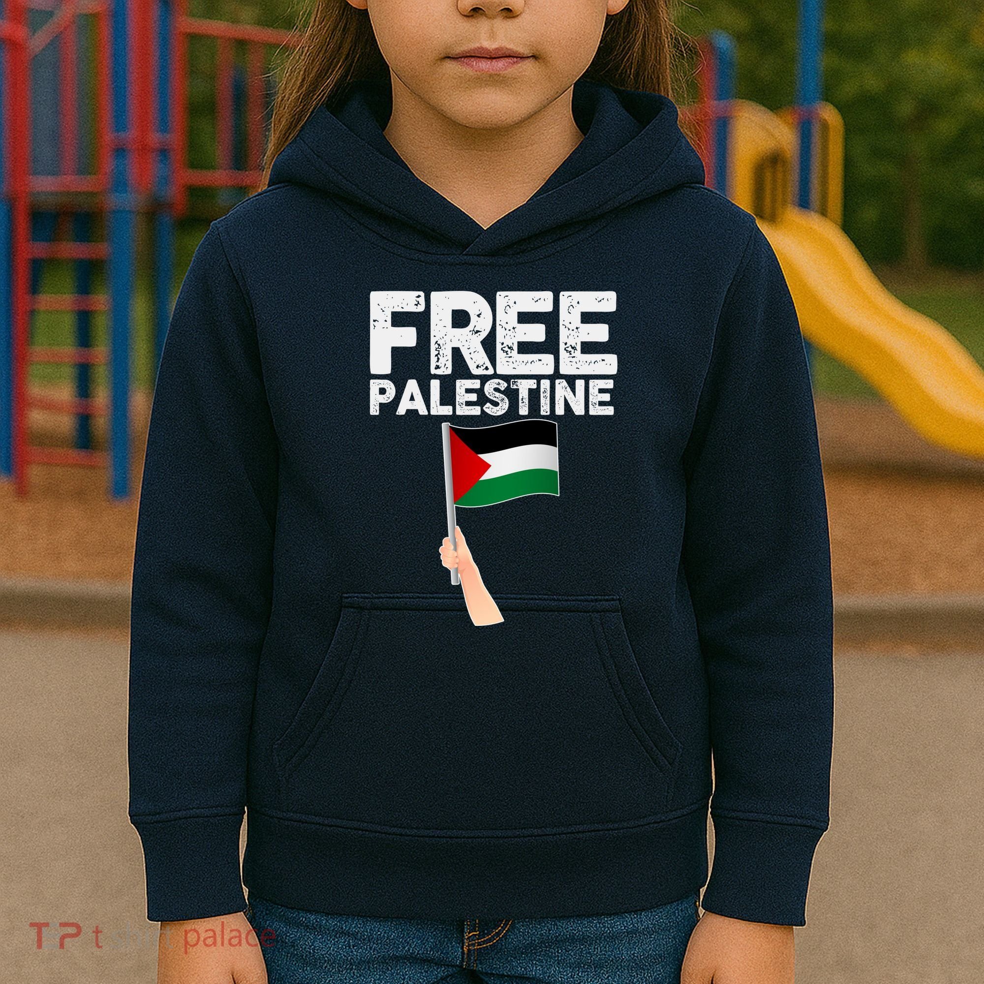 Distressed Free Palestine Waving Flag Kids Hoodie