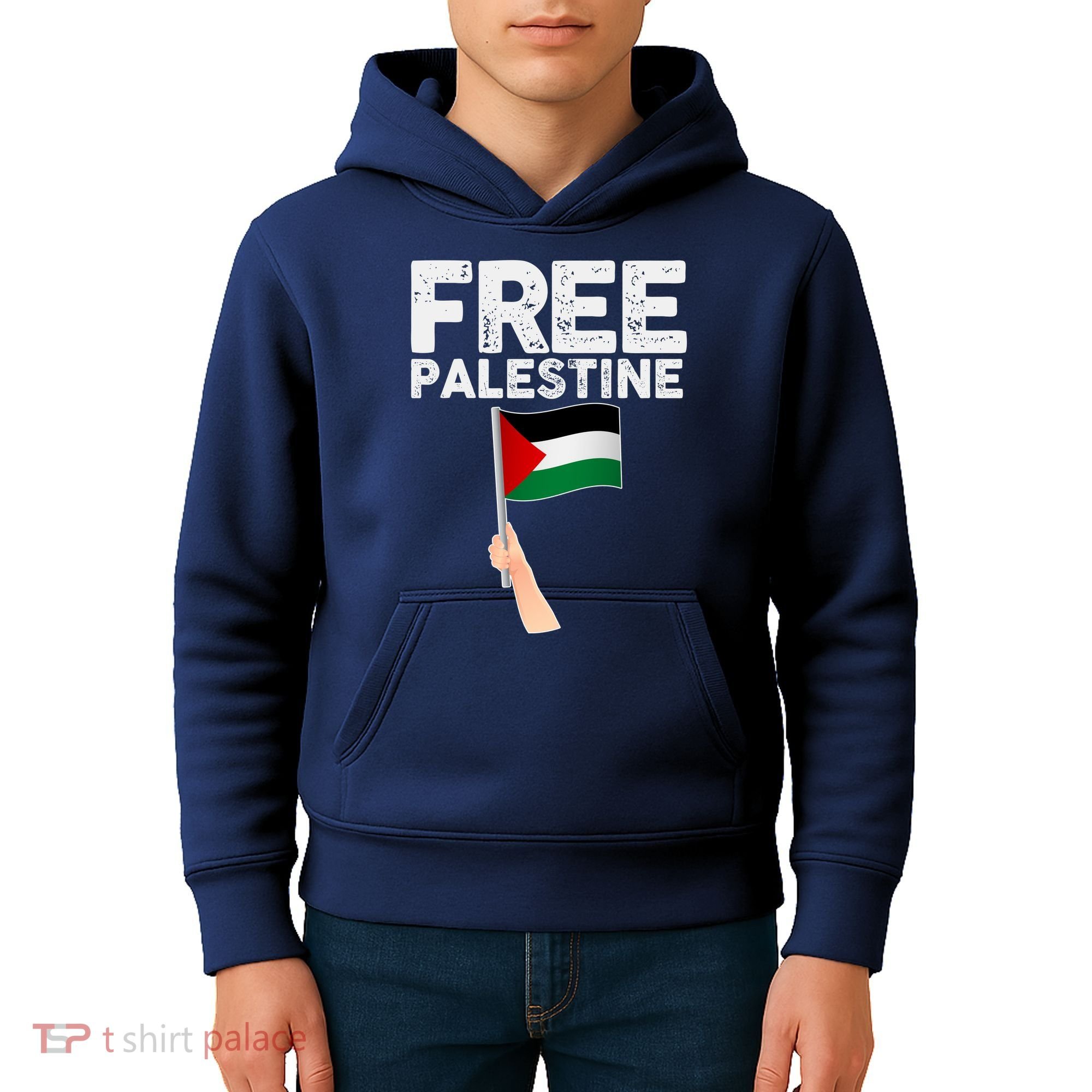Distressed Free Palestine Waving Flag Kids Hoodie