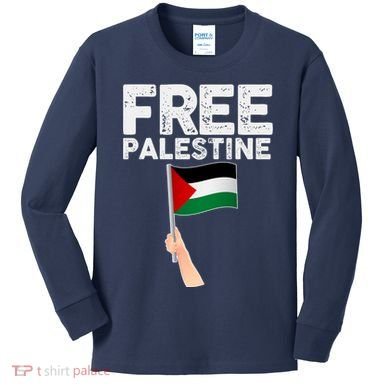 Distressed Free Palestine Waving Flag Kids Long Sleeve Shirt