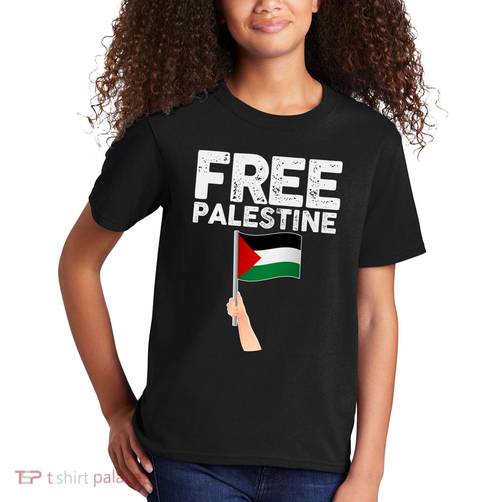 Distressed Free Palestine Waving Flag Kids T-Shirt