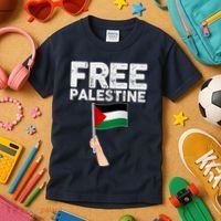 Distressed Free Palestine Waving Flag Kids T-Shirt thumb 3