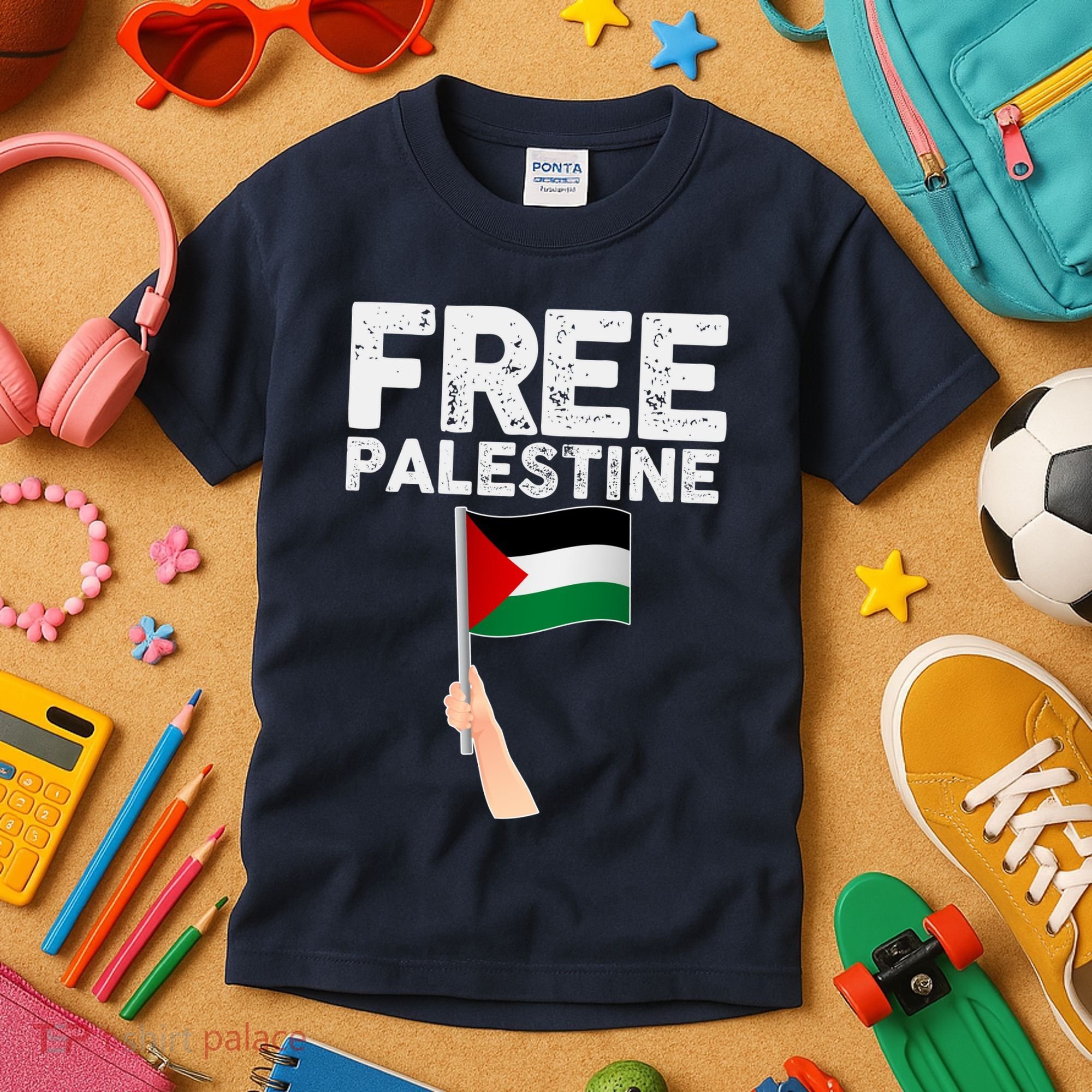 Distressed Free Palestine Waving Flag Kids T-Shirt