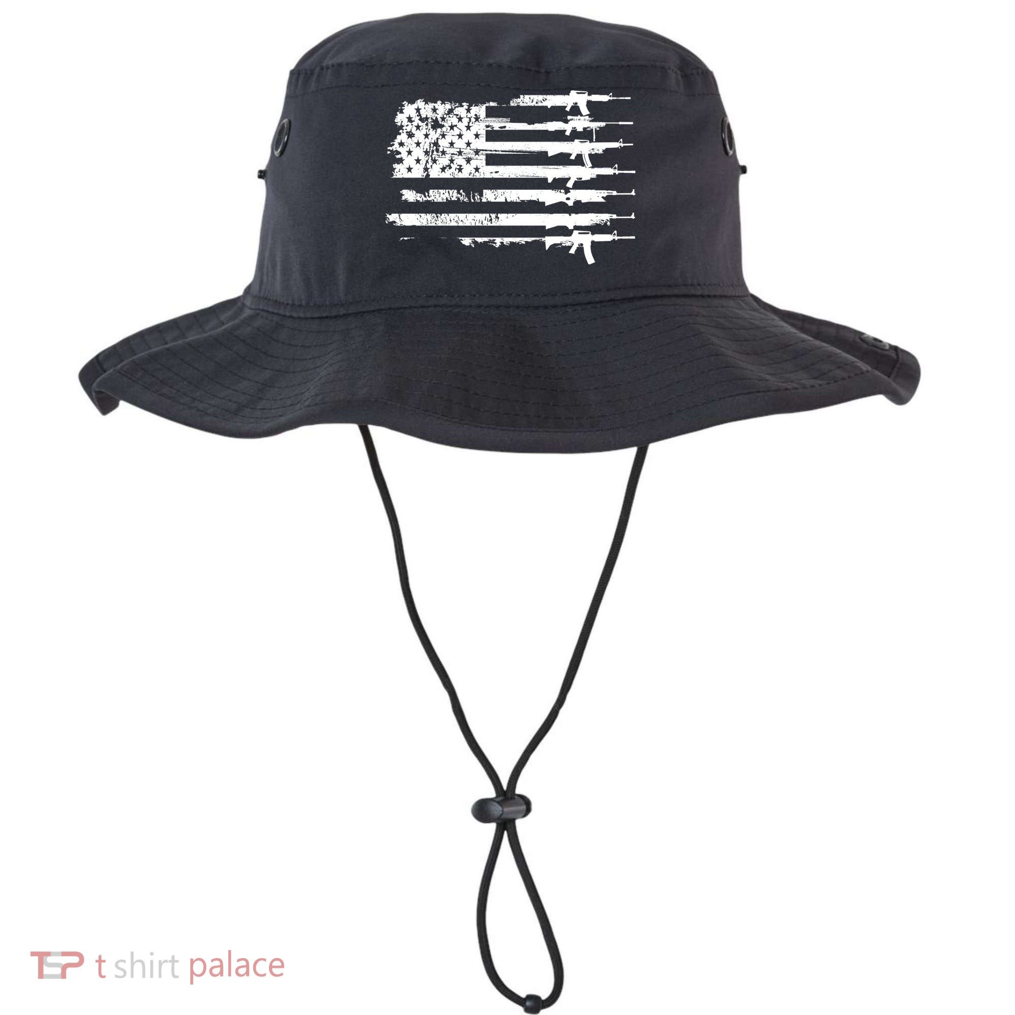 Distressed Gun Riffle US Flag Bucket Hat