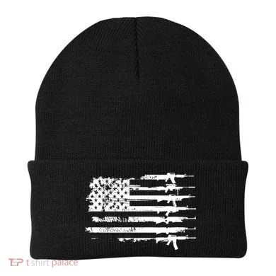 Distressed Gun Riffle US Flag Beanie