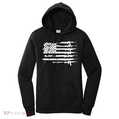 Distressed Gun Riffle US Flag Women's Hoodie