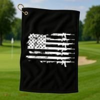 Distressed Gun Riffle US Flag Golf Towel thumb 1