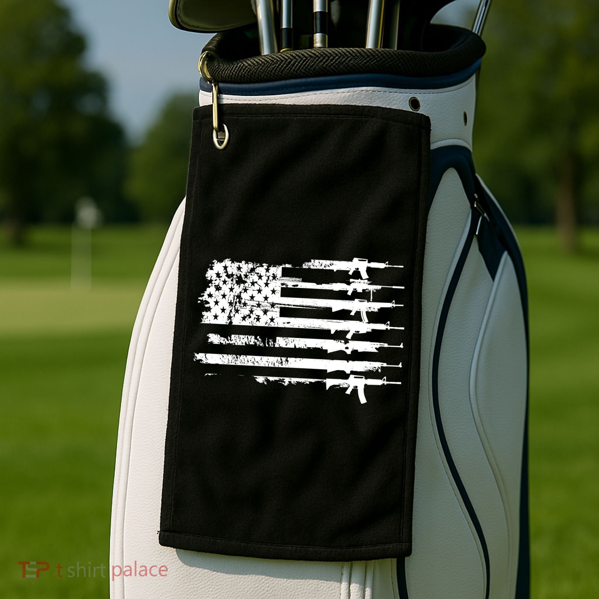 Distressed Gun Riffle US Flag Golf Towel