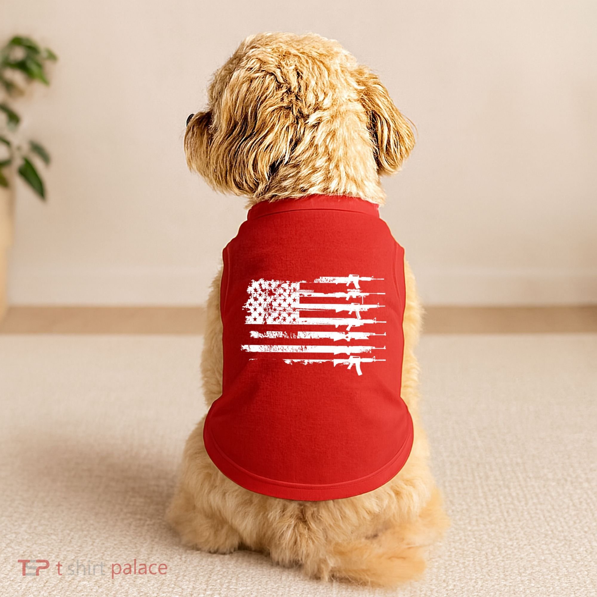 Distressed Gun Riffle US Flag Doggie Tank