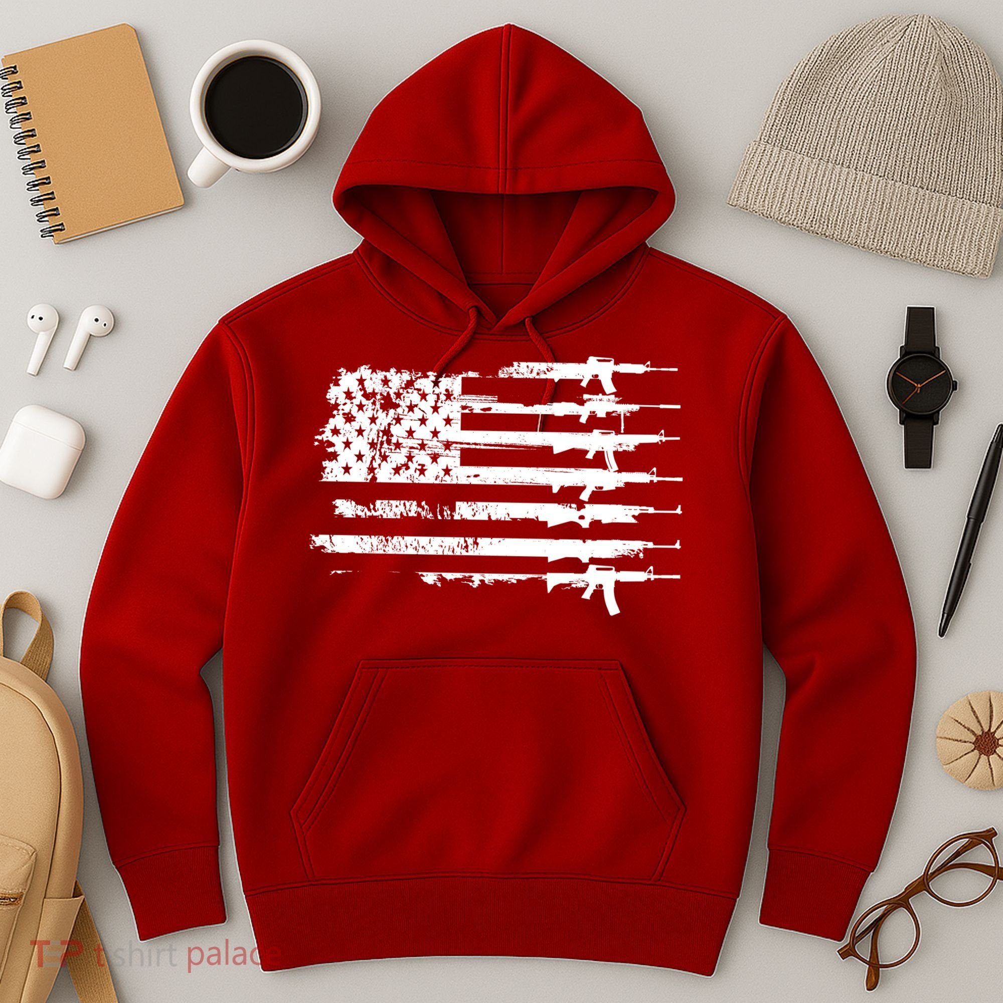 Distressed Gun Riffle US Flag Hoodie
