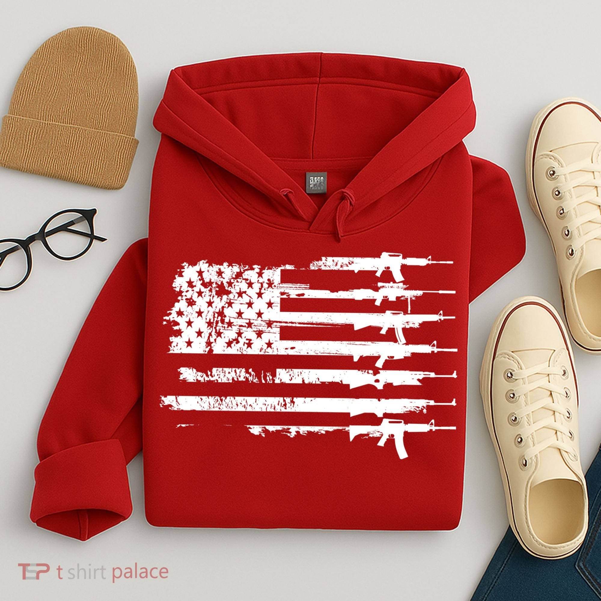 Distressed Gun Riffle US Flag Hoodie