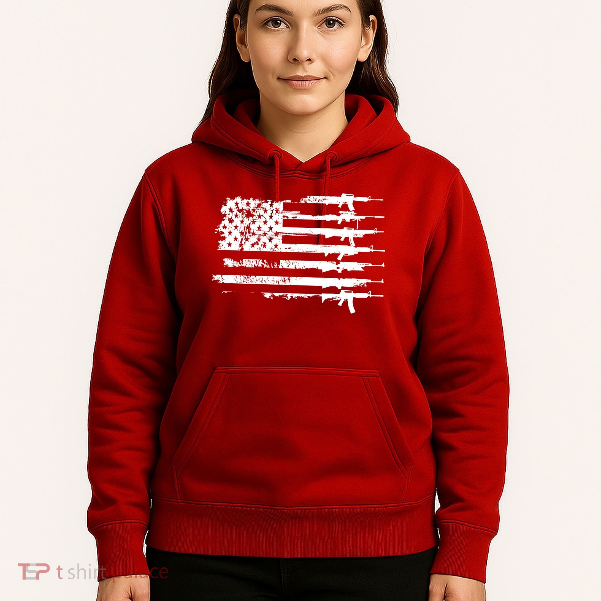 Distressed Gun Riffle US Flag Hoodie