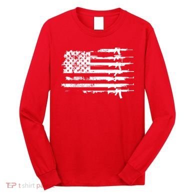 Distressed Gun Riffle US Flag Long Sleeve Shirt