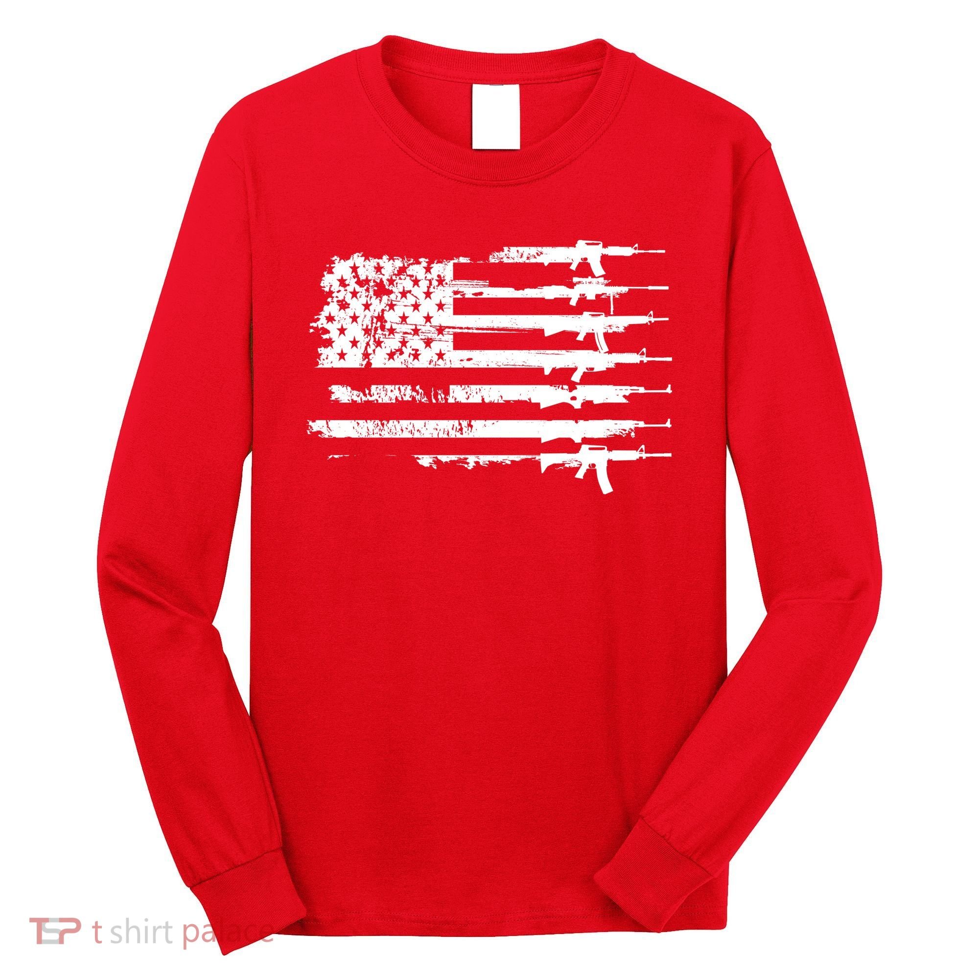 Distressed Gun Riffle US Flag Long Sleeve Shirt