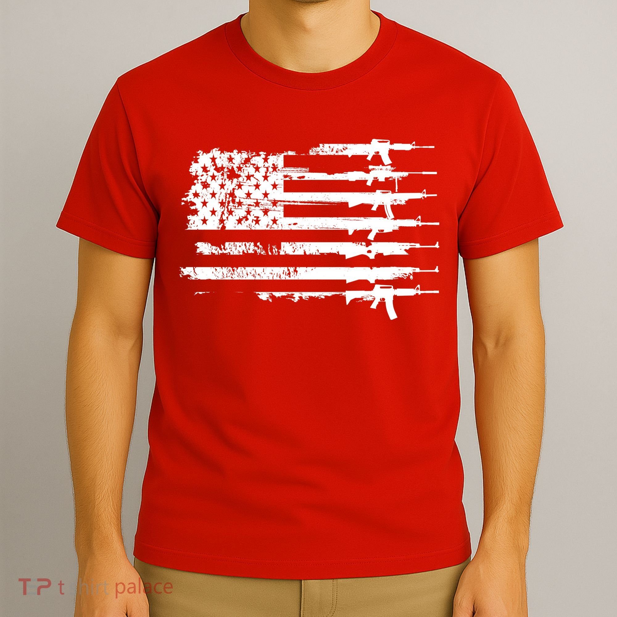 Distressed Gun Riffle US Flag T-Shirt