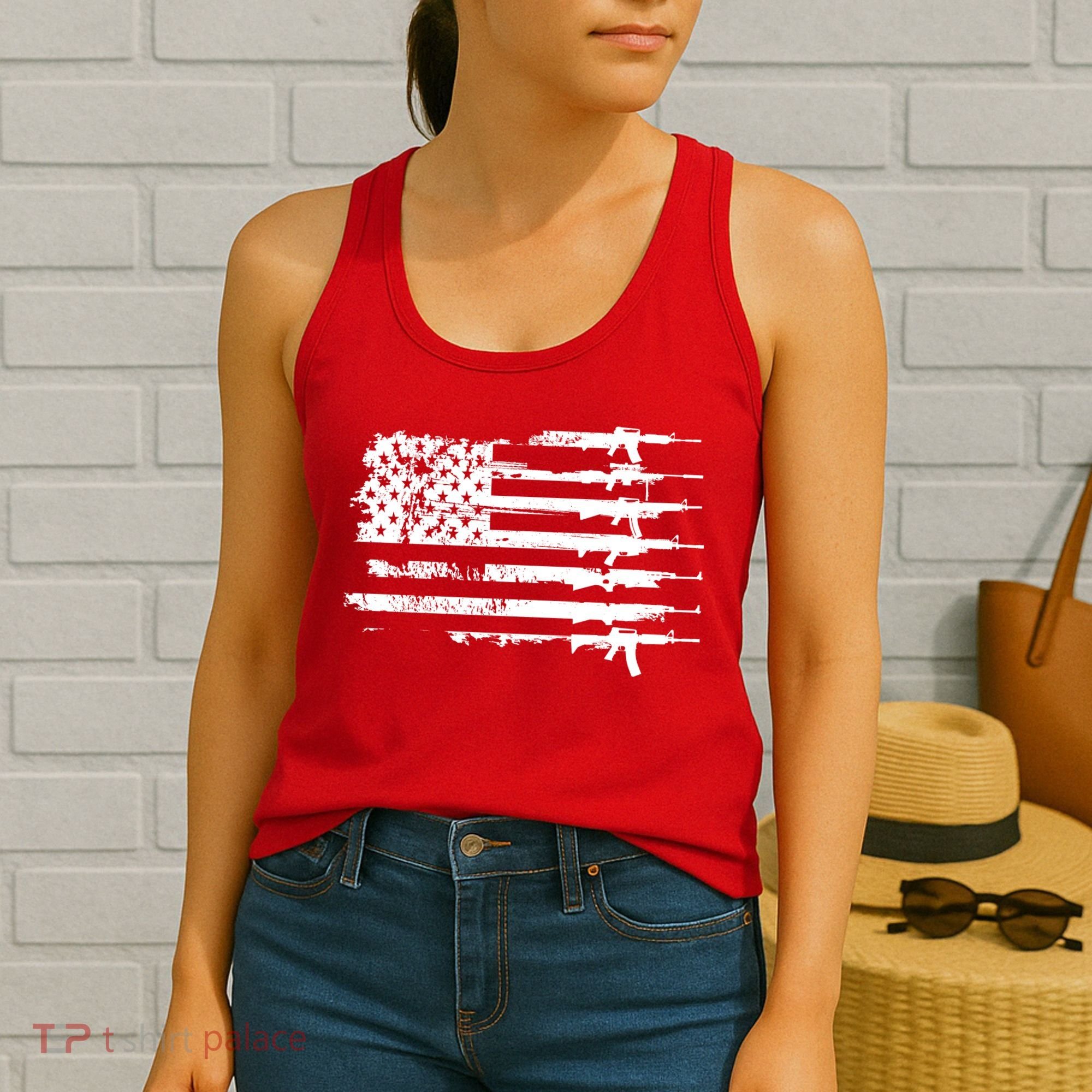 Distressed Gun Riffle US Flag Women's Tank Top
