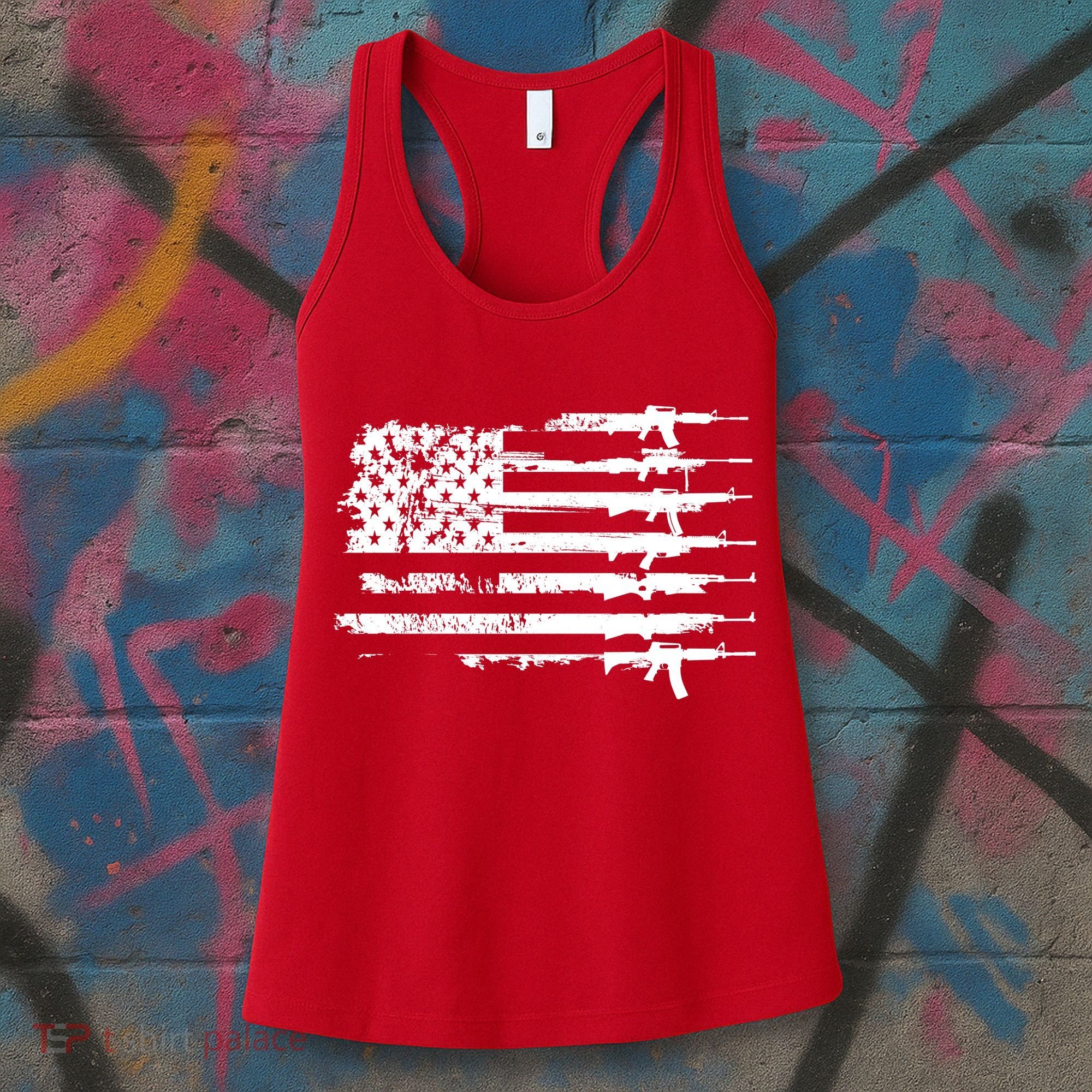 Distressed Gun Riffle US Flag Women's Tank Top