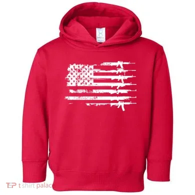 Distressed Gun Riffle US Flag Toddler Hoodie