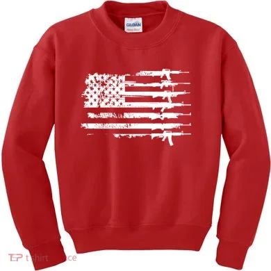 Distressed Gun Riffle US Flag Kids Sweatshirt